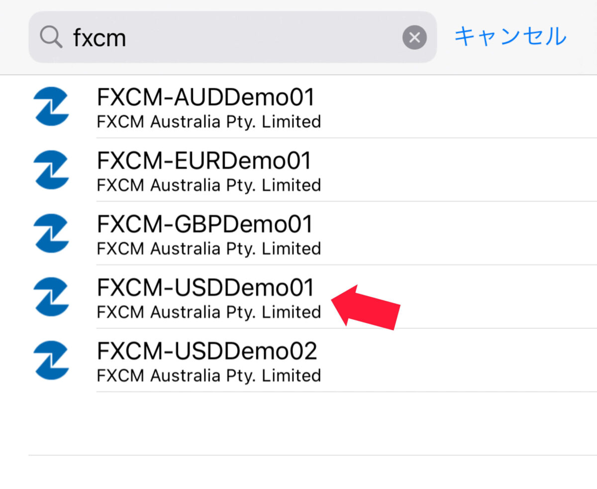 「FXCM-USDDemo01」を選択。